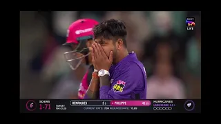 Sandeep Lamichhane bowling in Big Bash  2021 against sydney sixers. 2 catches drop in a single over!
