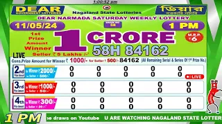 [LIVE] Lottery 1:00 PM Dear nagaland state lottery live draw result 11.05.2024 | Lottery live