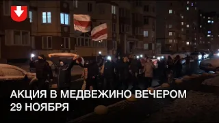 Люди с флагами в Медвежино вечером 29 ноября