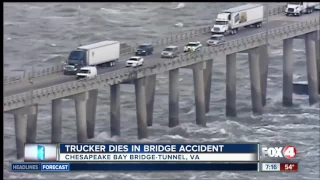 High winds blows truck off bridge