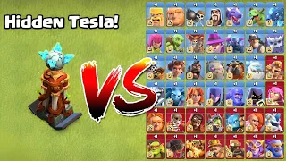 New Tesla tower 😯 vs All MAX super troop's#clashofclans