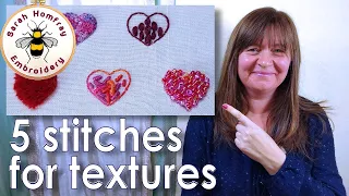FIVE stitches for creating texture in hand embroidery - FULL VERSION | How to embroider texture