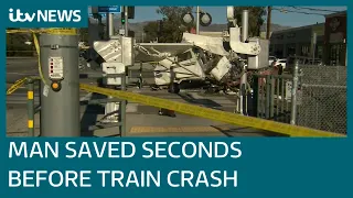 LA police rescue pilot seconds before crashed plane hit by train | ITV News