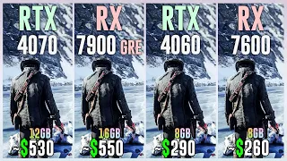 RTX 4070 vs RX 7900 GRE vs RTX 4060 vs RX 7600 - Test in 20 Games