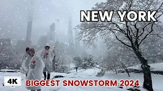 4K Snow Walk NYC 🥶 ☃️ Central Park Biggest Snowstorm 2024 | 4K New York City Heavy Snowfall 2024