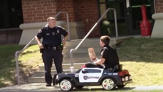 Delivering Donuts to COPS in TOY CAR!