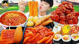 ASMR MUKBANG | RICE CAKE Tteokbokki, Fire Noodles, gimbap, spam recipe ! eating