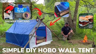 Solo Overnight Building a DIY HOBO Wall Tent in The Woods and Cobra Kai Bacon Manwich