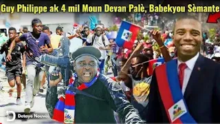 18 mars 2024 Guy Philippe Pran Palè Nasyonal, Verite a Tonbe Babekyou Sèmante 4 Mil Moun Devan Palè