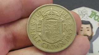 UK 1957 HALF CROWN Coin VALUE + REVIEW Queen Elizabeth II