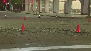 Hurricane-force wind gusts bust out windows of buildings in Downtown Houston