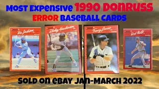 Most Expensive eBay Sales 1990 Donruss Error Baseball Cards - Jan-March 2022