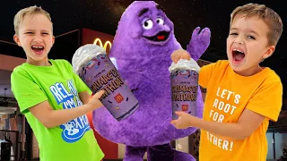 Vlad and Nikita Try Drinking McDonalds Grimace Shake Trend in Real Life