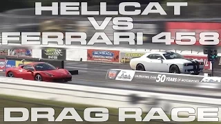 Dodge Challenger Hellcat vs Ferrari 458 Italia Drag Racing 1/4 Mile at StreetCarDrags