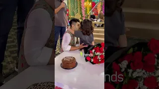 Aiman Khan & her daughter surprised Muneeb Butt on his birthday while he was on the sets of a drama
