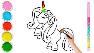 How to Draw a Cute Rainbow Unicorn, House for Kids & Toddlers, Satisfying Magical Rainbow Art