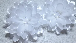 Белые банты в школу из атласной ленты. Канзаши. Kanzashi.