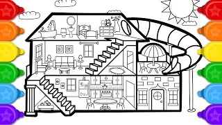 Glitter House Coloring and Drawing for kids | How to draw a glitter house coloring page