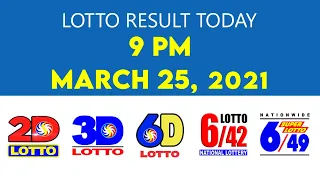 Lotto Result Today March 25 2021 9pm Ez2 Swertres 2D 3D 6D 6/42 6/49 PCSO