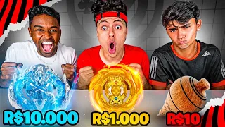 BEYBLADE DE R$10 vs R$100 vs R$10.000 REAIS! - Desafio