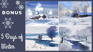 How to paint an easy winter landscape in watercolor in 5 minutes | Bonus | 5 days of winter marathon