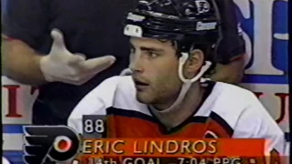 Philadelphia Flyers Lindros 3rd NHL season Goals 12 13 14 15 16 6th Hat Trick 1994-95 Interview