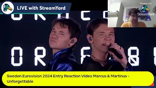 Sweden Eurovision 2024 Entry Reaction Video Marcus & Martinus   Unforgettable