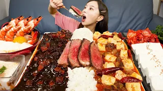 [Mukbang ASMR] Korean Home Food🎉 Glorious Rice & Jjajang Korean Beef Steak Mapo Tofu Recipe Ssoyoung