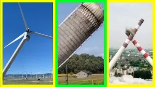 Water tower VS Wind turbine VS Chimney FALL DOWN demolition collections