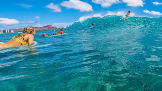 PERFECT WAVES WITH A CROWD | Surfing Shallow Reef in Town | RAW POV