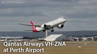 Qantas Airways (VH-ZNA) arriving and departing Perth Airport.