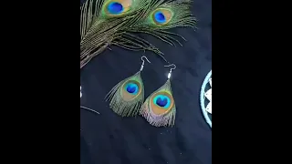 easy peacock feather Earrings / Diy Feather earrings / peacock feathers #viral #shorts