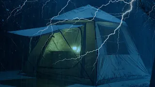 Fall Into Sleep In A Tent On Rainy Night | Heavy Rain On Tent & Powerful Thunder Sounds In Forest