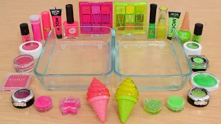 Neon Pink vs Neon Green - Mixing Makeup Eyeshadow Into Slime ASMR 371 Satisfying Slime Video