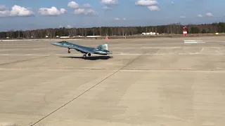 RC-model of Su-57. Landing in slo-mo