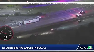 A chase involving a stolen big rig in Southern California continues.