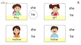 ‘he’ / ‘she’ - 1 & 2 | Springboard SR KG Words & Sentences Part - 1 | Periwinkle