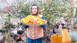 Cooking delicious pilaf with pumpkin. Lezgin cuisine