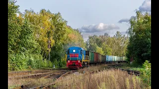 Тепловозы ТГМ6А-2254 и ТГМ6В-0245 с грузовым поездом