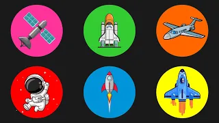 Outer Space : Astronaut, Satellite, Space Shuttle, Jet, Rocket, Spaceship