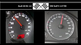 Audi A3 8L 1.6 VS. VW Golf 5 1.9 TDI - Acceleration 0-100km/h