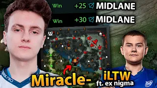 How MIRACLE farms MMR going to the MIDLANE ft. iLTW (2 GAMES)