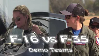 F-16 vs F-35 Demo teams. Female Pilots Major Kristin "Beo" Wolfe and Captain Aimee "Rebel" Fiedler.