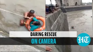 Watch: Woman falls 20 ft into sea near Gateway of India, rescued by photographer