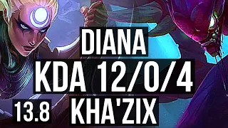 DIANA vs KHA (JNG) | 12/0/4, 7 solo kills, Legendary, 500+ games | TR Master | 13.8