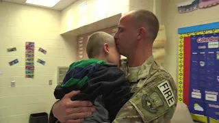 Dad Home from Deployment Surprises Son at School