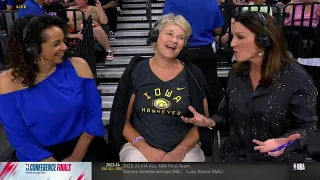 Caitlin Clark & Kate Martin's Iowa Hawkeyes Coach Bluder Interview | Las Vegas Aces vs Indiana Fever