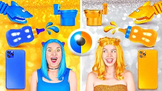 EATING ONLY ONE COLOR FOOD FOR 24 HOURS! Last To STOP Eating BLUE VS GOLD Food by 123 GO! FOOD