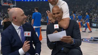 Dirk Nowitzki puts Richard Jefferson in a headlock on live TV 😂