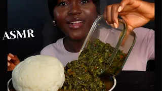 ASMR SPINACH SOUP & FUFU (POUNDO) MUKBANG + FUFU RECIPE  (No talking) |Eating Sounds| Vikky ASMR